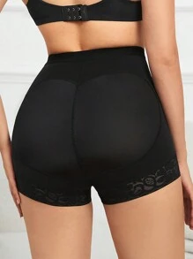 Contrast Lace Hook And Eye Shapewear Shorts - Black - View 2