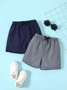 SHEIN Bộ 2 quần short nylon màu trơn dáng rộng cho bé trai, thích hợp mặc mùa hè. - Nhiều màu - Xem 1
