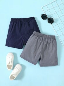 SHEIN Bộ 2 quần short nylon màu trơn dáng rộng cho bé trai, thích hợp mặc mùa hè. - Nhiều màu - Xem 2
