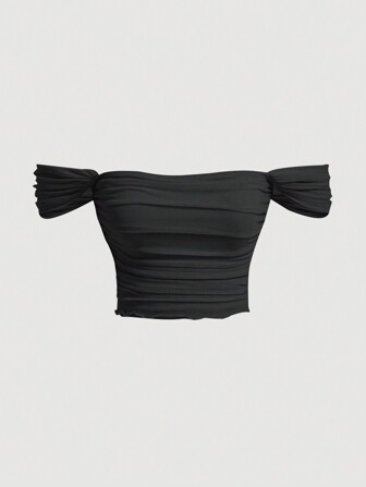 SHEIN MOD Top Col Bardot À Ruché En Tulle