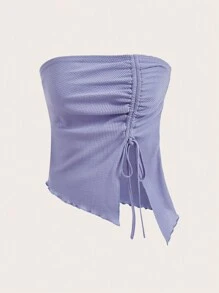 SHEIN ICON Áo nữ Bất đối xứng Dây kéo Xù nhỏ Xù Chia màu trơn Giải trí - Màu xanh lam - Xem 1