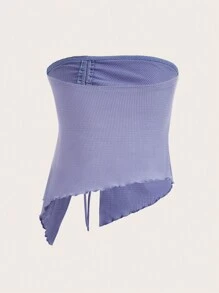 SHEIN ICON Áo nữ Bất đối xứng Dây kéo Xù nhỏ Xù Chia màu trơn Giải trí - Màu xanh lam - Xem 2