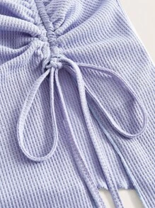 SHEIN ICON Áo nữ Bất đối xứng Dây kéo Xù nhỏ Xù Chia màu trơn Giải trí - Màu xanh lam - Xem 4