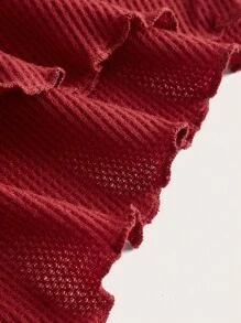 SHEIN ICON Drawstring Front Lettuce Trim Asymmetrical Hem Tube Top - Burgundy - View 4