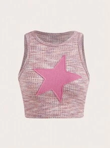 SHEIN ICON 星星補丁貼背心上衣 - 藕粉色 - 查看 1