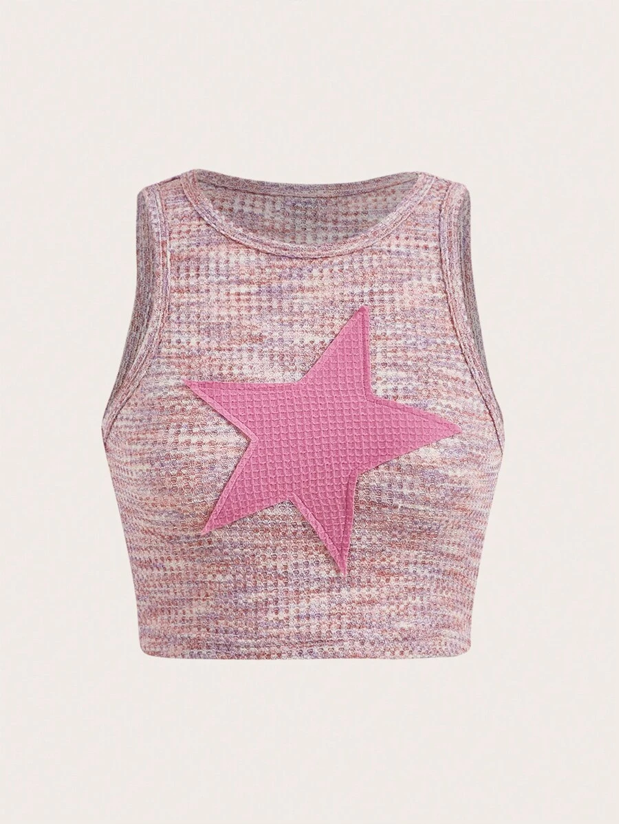SHEIN ICON 星星補丁貼背心上衣 - 藕粉色 - 查看 1
