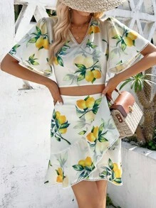 SHEIN Unity Váy nữ Viên lá sen Rau quả Tất cả trên in Boho - Màu vàng - Xem 1