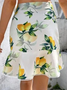 SHEIN Unity Váy nữ Viên lá sen Rau quả Tất cả trên in Boho - Màu vàng - Xem 2