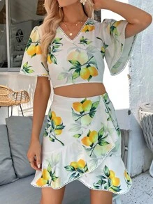 SHEIN Unity Váy nữ Viên lá sen Rau quả Tất cả trên in Boho - Màu vàng - Xem 3