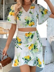 SHEIN Unity Váy nữ Viên lá sen Rau quả Tất cả trên in Boho - Màu vàng - Xem 5