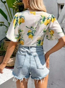 SHEIN Unity 檸檬圖案蝴蝶袖短款襯衫 - 彩色 - 查看 2