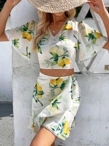 SHEIN Unity 檸檬圖案蝴蝶袖短款襯衫 - 彩色 - 查看 4