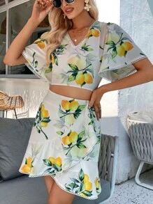 SHEIN Unity 檸檬圖案蝴蝶袖短款襯衫 - 彩色 - 查看 5