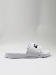 秋冬男士白色字母图案拖鞋、泡沫拖鞋，适合日常穿着