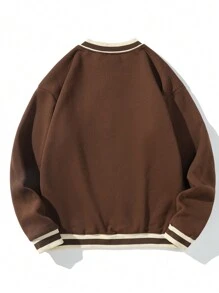 Aesthetic Post--Men Letter Graphic Striped Trim Sweatshirt - Coffee Brown - View 2