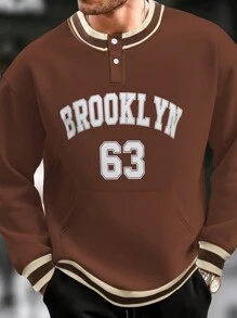 Aesthetic Post--Men Letter Graphic Striped Trim Sweatshirt - Coffee Brown - View 3