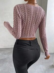 Chiquease Twist Front Pointelle Knit Crop Jumper - Khaki - View 2