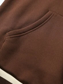 Aesthetic Post--Men Letter Graphic Striped Trim Sweatshirt - Coffee Brown - View 5
