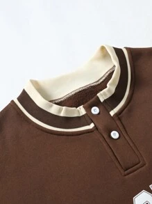 Aesthetic Post--Men Letter Graphic Striped Trim Sweatshirt - Coffee Brown - View 6
