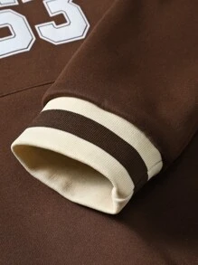 Aesthetic Post--Men Letter Graphic Striped Trim Sweatshirt - Coffee Brown - View 7