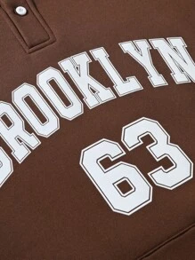 Aesthetic Post--Men Letter Graphic Striped Trim Sweatshirt - Coffee Brown - View 8