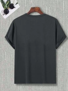 Men Slogan & Figure Graphic Tee - Dark Grey - View 2
