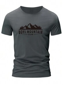 Men Mountain & Letter Graphic Tee - Dark Grey - View 4