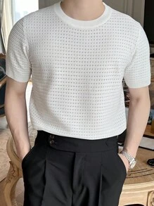 男士素色網眼針織上衣 - 白色 - 查看 1