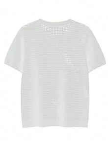 男士素色網眼針織上衣 - 白色 - 查看 2