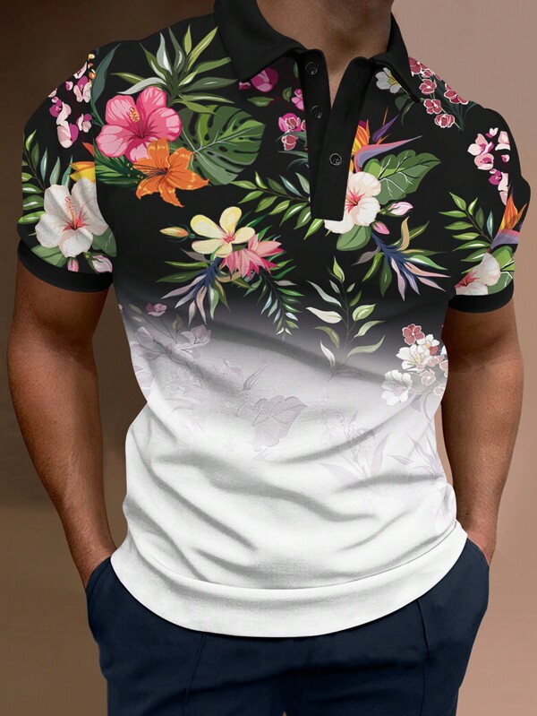 Manfinity RSRT Men Tropical Print Ombre Polo Shirt SHEIN USA