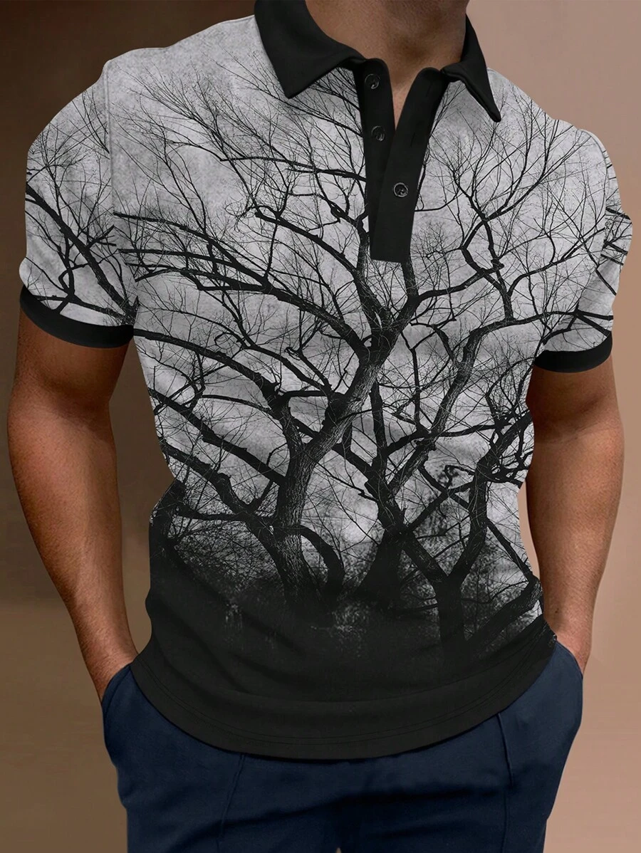 Manfinity Roughcore Áo thun có cổ Nam Nút Nút phía trước Thực vật Giải trí - Nhiều màu - Xem 1