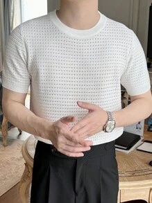 男士素色網眼針織上衣 - 白色 - 查看 6