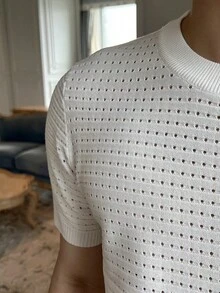 男士素色網眼針織上衣 - 白色 - 查看 7