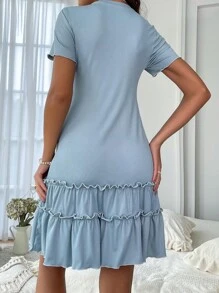 木耳邊荷葉邊休閒服連衣裙 - 霧霾藍 - 查看 2