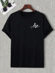 男士蝴蝶和標語圖案T恤 - 黑色 - 查看 2