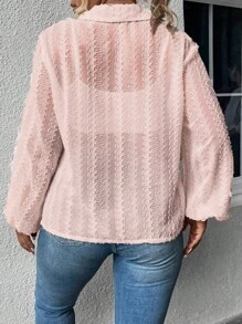 SHEIN LUNE 大碼翻蓋口袋燈籠袖襯衫 - 藕粉色 - 查看 2