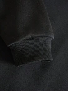 Manfinity Roghcode Men Plus Slogan & Floral Graphic Drawstring Hoodie - Black - View 3