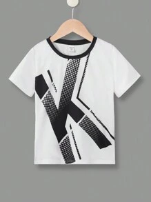 SHEIN 男童酷技術大字母圖案冰感覺運動T恤