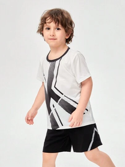 SHEIN 男童酷技術大字母圖案冰感覺運動T恤