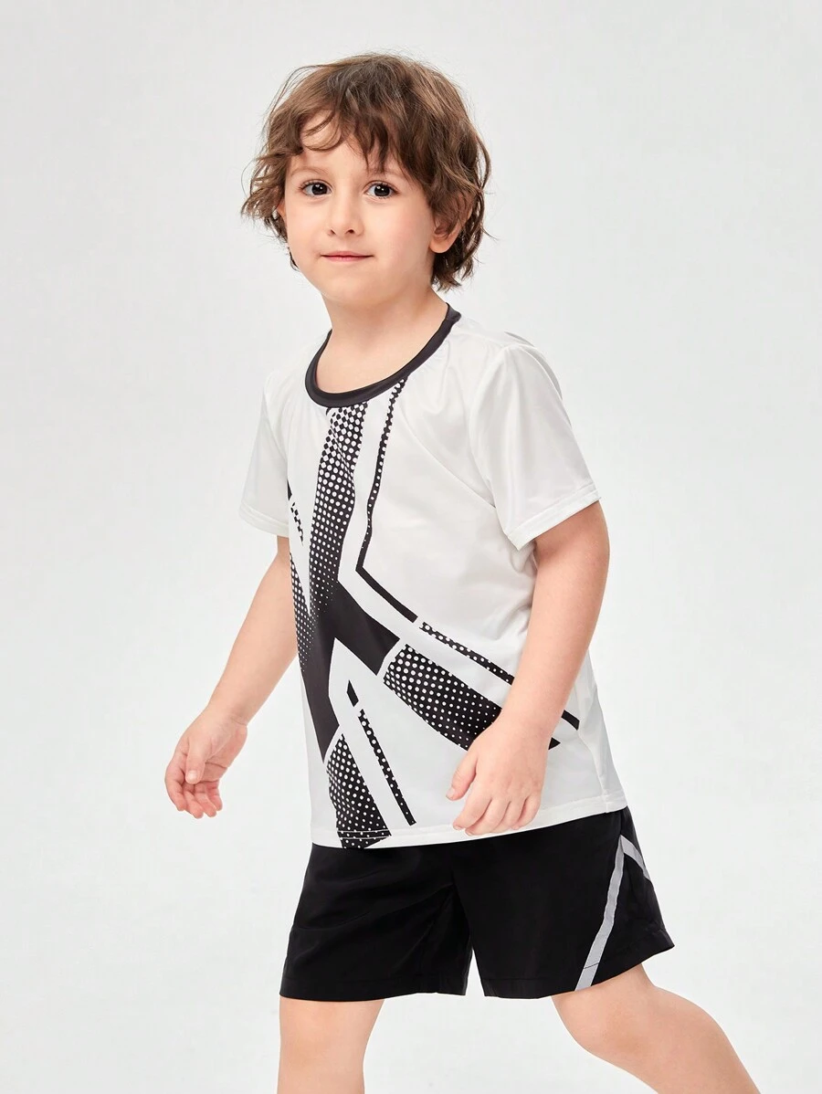 SHEIN 男童酷技術大字母圖案冰感覺運動T恤