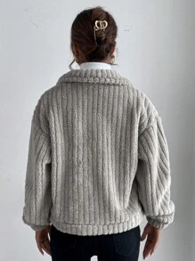 SHEIN Frenchy 落肩袖法蘭絨夾克 - 淺灰色 - 查看 2