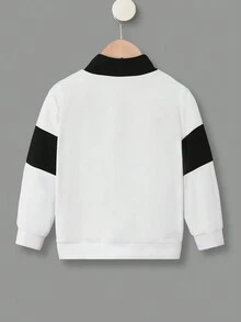 SHEIN 小男童字母圖案雙色半拉鏈運動衫