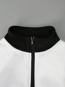 SHEIN 小男童字母圖案雙色半拉鏈運動衫