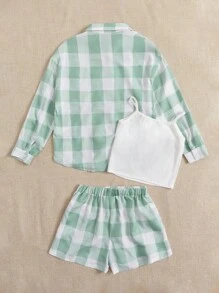 SHEIN Tween Girl Buffalo Plaid Print Shirt & Shorts - Multicolor - View 2
