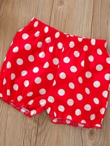 2 Stücke/Set Kleine Mädchen Sommer Cut Out geschnittenes Tank Top beidseitig tragbar mit Polka Dot & Schleifendekoration und Shorts Fashion Outfits - Rot - Übersicht 6