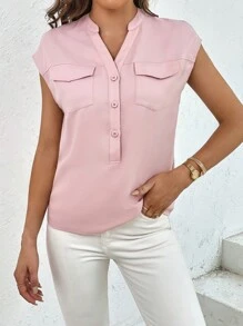 SHEIN Essnce Batwing Sleeve Flap Pocket Button Front Shirt