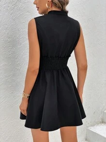 SHEIN Privé 缺口領無袖A字洋裝 - 黑色 - 查看 2