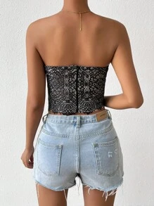 Chiquease Eyelash Lace Tube Top - Black - View 2