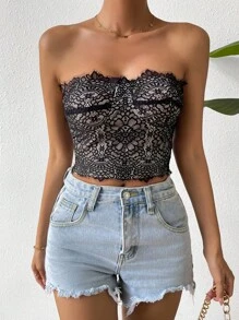 Chiquease Eyelash Lace Tube Top - Black - View 4