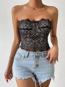 Chiquease Eyelash Lace Tube Top - Black - View 5